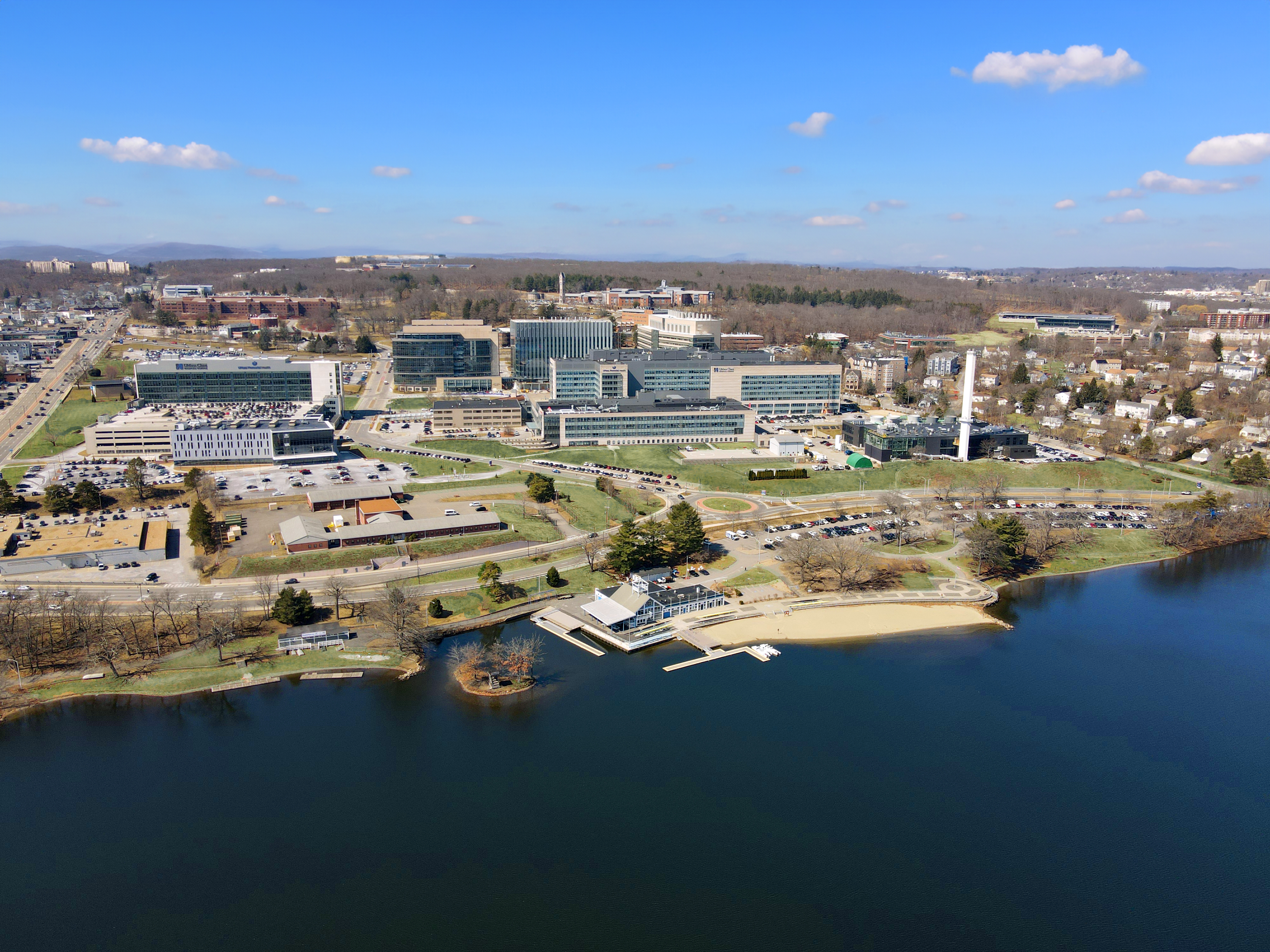 Drone image of the UMass University campus