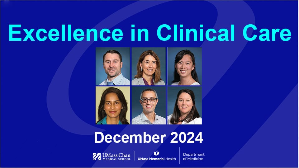  Excellence in Clinical Care, December 2024, image of Gregory Leslie, MD, Kim Eisenstock, MD, Sakiko Suzuki, MD, Tasneem Ali, MD, David Cachia, MD, and Tzafra Tessier, PA-C