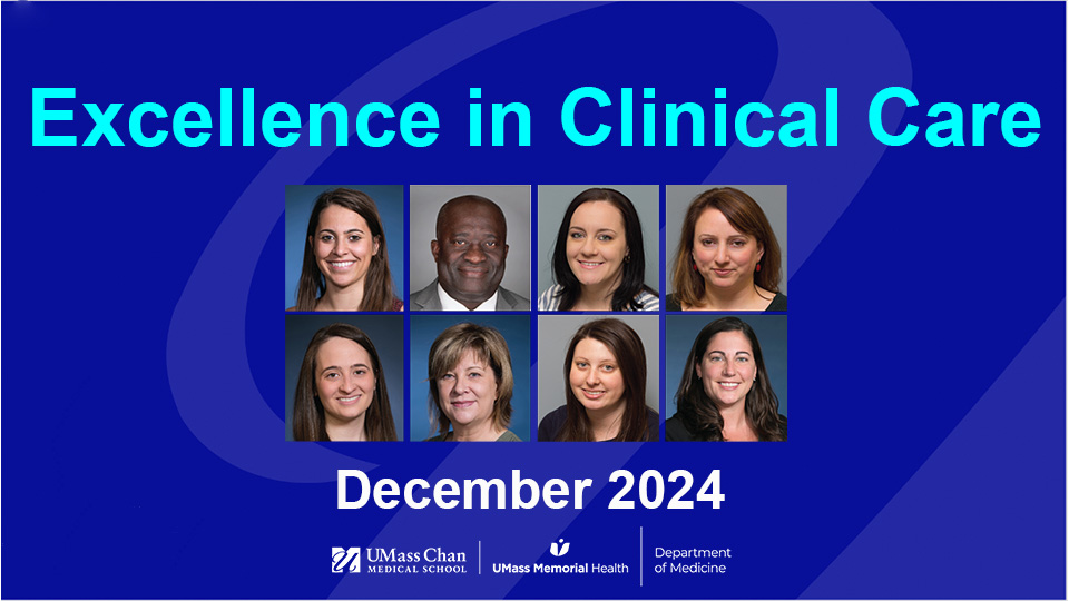  Excellence in Clinical Care, December 2024, image of Caitlin Alves, PA-C, John Asare, PA-C, Nina Howe, ACNP-BC, Kathy Krafsig, ACNP-BC, Natalie Parslow, PA-C, Patricia Noe, PA-C, Cassie Shilo, AGACNP-BC, and Crystal Queally, ACNP-BC