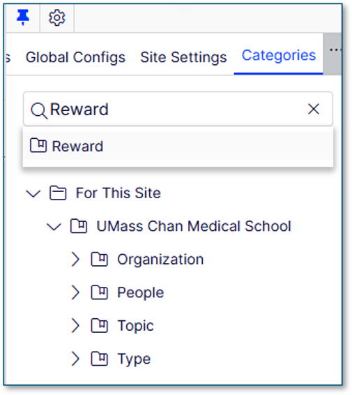 Category tree in the right pane