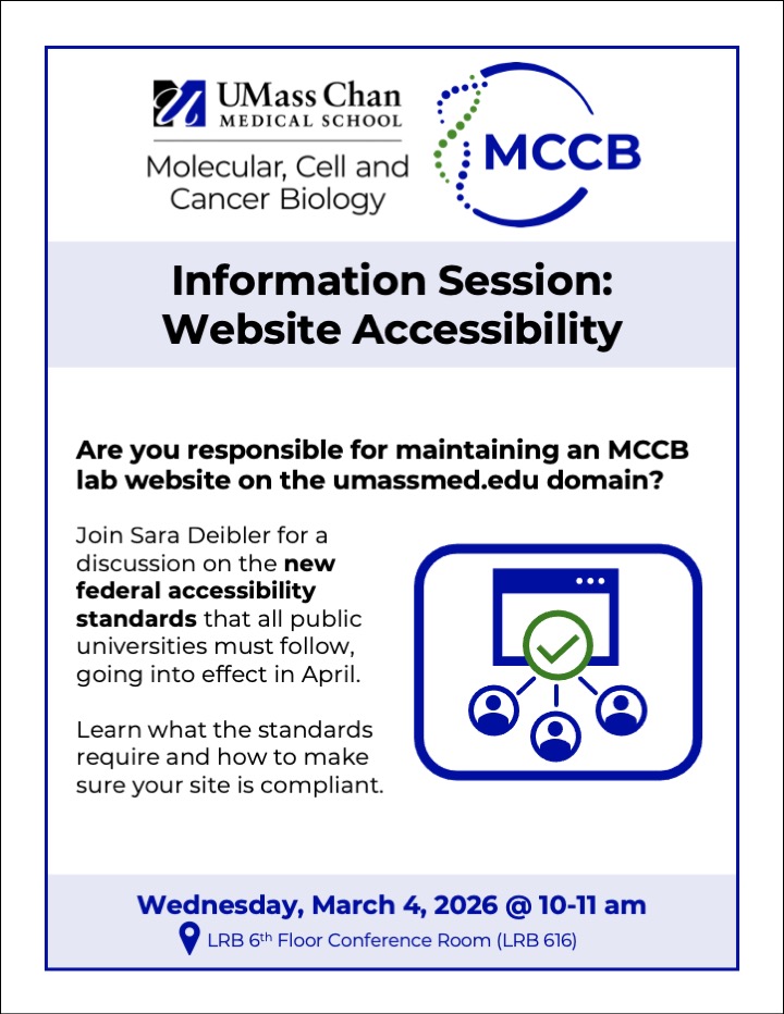 Flyer announcing an information session on website accessibility requirements and lab website compliance.