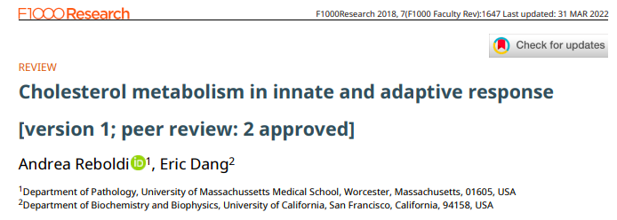 Cholesterol metabolism in innate and adaptive response [version 1; peer review: 2 approved]