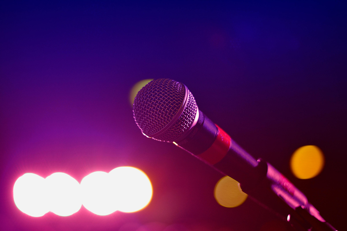 closeup of a mic in a spotlight