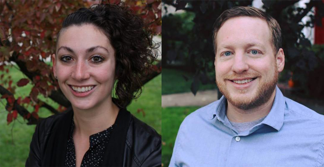 Melissa Anderson, PhD, of UMass Medical School (left) and Tim Riker of Brown University’s Center for Language Studies.