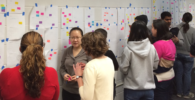 GSBS students discuss career options at a myIDP poster session, one of the career planning approaches Cynthia Fuhrmann and collaborators will evaluate with a new grant from the National Science Foundation. 