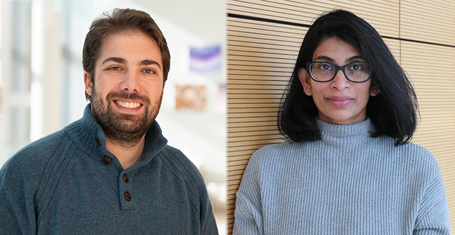 Side-by-side headshots of Marcus Ruscetti and Prabhani Atukorale wearing grey sweaters